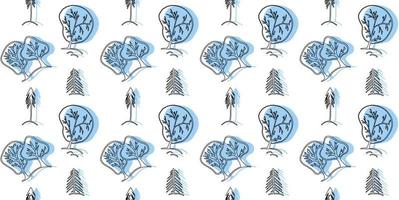 Winterweihnachtshintergrund. Nahtloses Muster mit Bäumen und Kiefern mit blauen Flecken. Vektor-Illustration. vektor