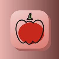 3D quadratische Schaltfläche rotes Paprika-Gemüse-Gliederungssymbol. flache Symbolzeichen-Vektorillustration lokalisiert auf rosa Hintergrund. gesundes ernährungskonzept vektor