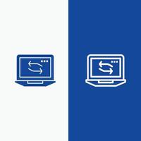 Computernetzwerk-Laptop-Hardware-Linie und Glyph-Solid-Icon-Blau-Banner vektor