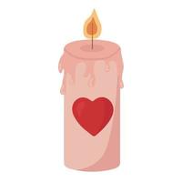rosa Kerze mit Herz. liebes- und valentinstagkonzept. Abbildung isoliert auf weißem Hintergrund. vektor
