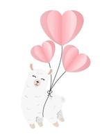 Valentinstagskarte mit süßem Alpaka mit Luftballons. Papierschnitt-Stil. vektor