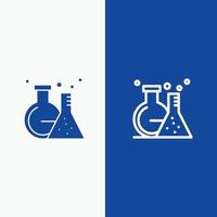 Flasche Laborröhrchen Testlinie und Glyphe solides Symbol blaues Banner Linie und Glyphe solides Symbol blaues Banner vektor