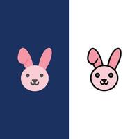 Hase Ostern Kaninchen Symbole flach und Linie gefüllt Symbolsatz Vektor blauen Hintergrund