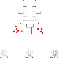 mic mikrofon professionelle aufnahme fett und dünne schwarze linie symbolsatz vektor