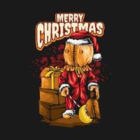 läskigt monster santa t-shirt design konstverk, glad jul affisch illustration vektor