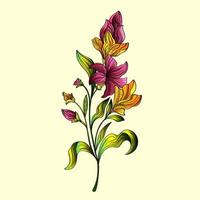 Lilie flacher Vektor. Lilienzweig und Blätter Blumenpostkarte. hochzeitselemente lokalisierten hintergrundkarikaturillustration. vektor