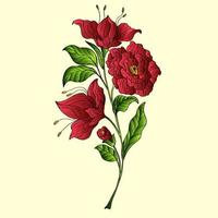 röd lilja platt vektor. lilja gren och löv blommig vykort. bröllop element isolerat bakgrund tecknad serie illustration. vektor