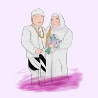 skön bröllop par akvareller stil. muslim brud och brudgum ser på varje Övrig tecknad serie karaktär design vektor illustration