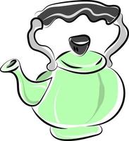 grüne Teekanne, Illustration, Vektor auf weißem Hintergrund.
