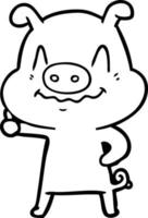 Cartoon Strichzeichnungen glückliches Schwein vektor