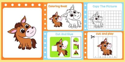 kalkylblad packa för barn med häst vektor. barns studie bok vektor