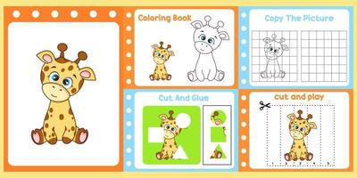 kalkylblad packa för barn med giraff vektor. barns studie bok vektor