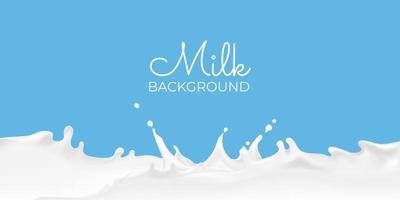 Realistische Illustration des Vektors 3d, Milchspritzen und -gießen, natürliche Milchprodukte, Joghurt- oder Sahnespritzertropfen, auf blauem Hintergrund. drucken, vorlage, werbeelement gestalten. Milchpaketrahmen. vektor
