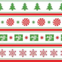 glad jul sömlös mönster med träd, snöflingor, santas presenterar och shevron på vit. ny år bakgrund för tapet, tyg, textil, förpackning. vinter- söt baner,. vektor illustration