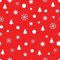 röd jul sömlös mönster med små snöflingor, snö och jul träd. ny år bakgrund för tapet, tyg, textil, förpackning, gåva, mall, baner, skriva ut. vinter- vektor illustration
