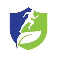 Green Leaf Runner Logo-Konzeptdesign. Physiotherapie Behandlungskonzept Vektordesign. vektor