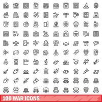 100 Kriegssymbole gesetzt, Umrissstil vektor