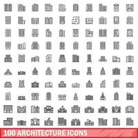 100 Architektursymbole gesetzt, Umrissstil vektor