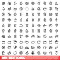 100 frukt ikoner uppsättning, översikt stil vektor