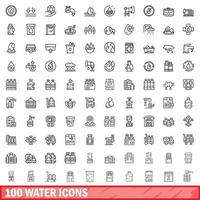 100 Wassersymbole gesetzt, Umrissstil vektor