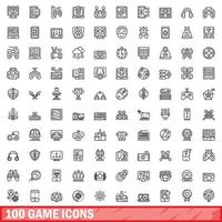 100 Spielsymbole gesetzt, Umrissstil vektor