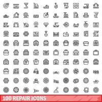 100 Reparatursymbole gesetzt, Umrissstil vektor