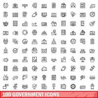 100 regering ikoner uppsättning, översikt stil vektor