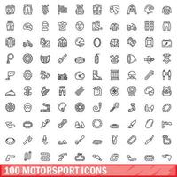 100 Motorsport-Icons gesetzt, Umrissstil vektor