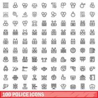 100 Polizeisymbole gesetzt, Umrissstil vektor