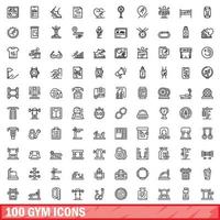 100 Fitness-Icons gesetzt, Umrissstil vektor