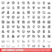 100 Familiensymbole gesetzt, Umrissstil vektor