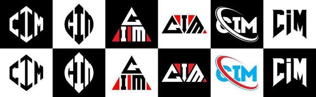 CIM-Brief-Logo-Design in sechs Stilen. cim polygon, kreis, dreieck, sechseck, flacher und einfacher stil mit schwarz-weißem buchstabenlogo in einer zeichenfläche. Cim minimalistisches und klassisches Logo vektor