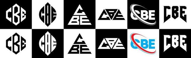 cbe brev logotyp design i sex stil. cbe polygon, cirkel, triangel, sexhörning, platt och enkel stil med svart och vit Färg variation brev logotyp uppsättning i ett rittavla. cbe minimalistisk och klassisk logotyp vektor