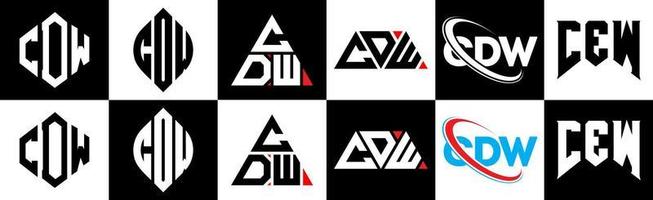 cdw brev logotyp design i sex stil. cdw polygon, cirkel, triangel, sexhörning, platt och enkel stil med svart och vit Färg variation brev logotyp uppsättning i ett rittavla. cdw minimalistisk och klassisk logotyp vektor