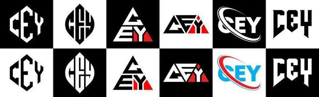 cey brev logotyp design i sex stil. cey polygon, cirkel, triangel, sexhörning, platt och enkel stil med svart och vit Färg variation brev logotyp uppsättning i ett rittavla. cey minimalistisk och klassisk logotyp vektor