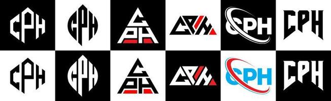 cph-brief-logo-design in sechs stilen. cph polygon, kreis, dreieck, sechseck, flacher und einfacher stil mit schwarz-weißem buchstabenlogo in einer zeichenfläche. cph minimalistisches und klassisches logo vektor