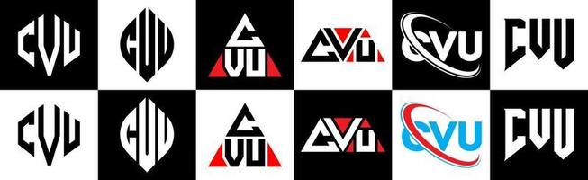 cvu brev logotyp design i sex stil. cvu polygon, cirkel, triangel, sexhörning, platt och enkel stil med svart och vit Färg variation brev logotyp uppsättning i ett rittavla. cvu minimalistisk och klassisk logotyp vektor