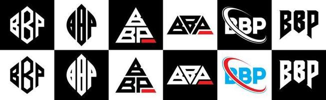 bbp brev logotyp design i sex stil. bbp polygon, cirkel, triangel, sexhörning, platt och enkel stil med svart och vit Färg variation brev logotyp uppsättning i ett rittavla. bbp minimalistisk och klassisk logotyp vektor