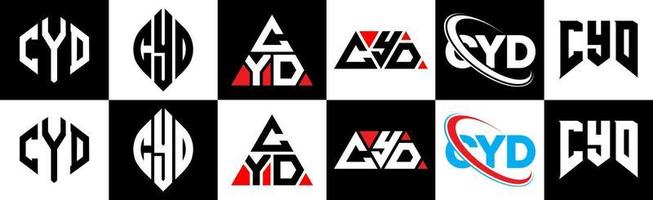 cyd brev logotyp design i sex stil. cyd polygon, cirkel, triangel, sexhörning, platt och enkel stil med svart och vit Färg variation brev logotyp uppsättning i ett rittavla. cyd minimalistisk och klassisk logotyp vektor