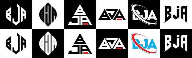 Bja-Buchstaben-Logo-Design in sechs Stilen. bja polygon, kreis, dreieck, sechseck, flacher und einfacher stil mit schwarz-weißem buchstabenlogo in einer zeichenfläche. bja minimalistisches und klassisches logo vektor