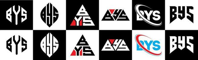 Bys-Buchstaben-Logo-Design in sechs Stilen. Bys Polygon, Kreis, Dreieck, Sechseck, flacher und einfacher Stil mit schwarz-weißem Buchstabenlogo in einer Zeichenfläche. Bys minimalistisches und klassisches Logo vektor