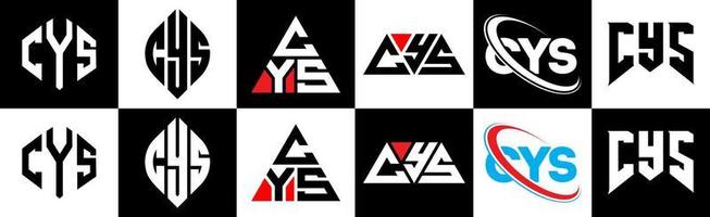 cys-Buchstaben-Logo-Design in sechs Stilen. Cys-Polygon, Kreis, Dreieck, Sechseck, flacher und einfacher Stil mit schwarz-weißem Buchstabenlogo in einer Zeichenfläche. cys minimalistisches und klassisches Logo vektor