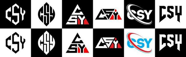 csy-Buchstaben-Logo-Design in sechs Stilen. csy polygon, kreis, dreieck, sechseck, flacher und einfacher stil mit schwarz-weißem buchstabenlogo in einer zeichenfläche. Csy minimalistisches und klassisches Logo vektor