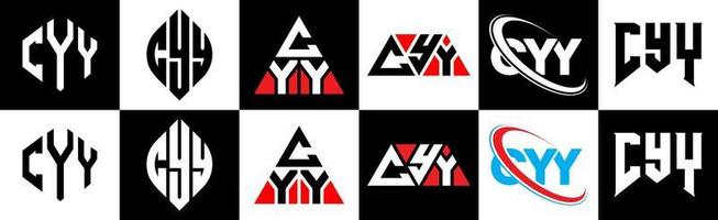 Cyy-Buchstaben-Logo-Design in sechs Stilen. Cyy-Polygon, Kreis, Dreieck, Sechseck, flacher und einfacher Stil mit schwarz-weißem Buchstabenlogo in einer Zeichenfläche. Cyy minimalistisches und klassisches Logo vektor
