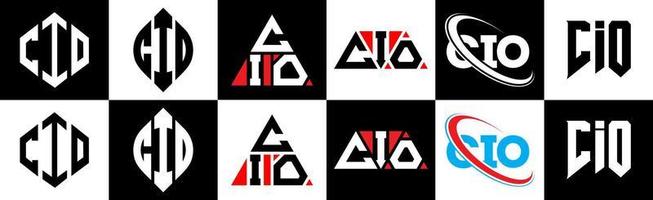 cio-Buchstaben-Logo-Design in sechs Stilen. cio polygon, kreis, dreieck, hexagon, flacher und einfacher stil mit schwarz-weißem farbvariationsbuchstabenlogo in einer zeichenfläche. cio minimalistisches und klassisches logo vektor