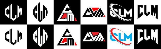 clm brev logotyp design i sex stil. clm polygon, cirkel, triangel, sexhörning, platt och enkel stil med svart och vit Färg variation brev logotyp uppsättning i ett rittavla. clm minimalistisk och klassisk logotyp vektor