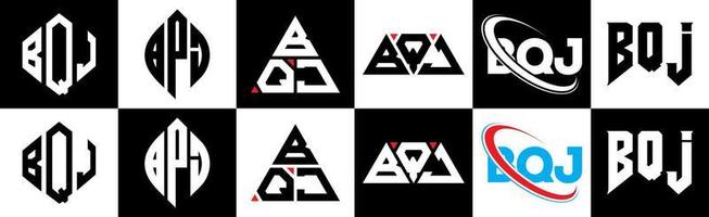 bqj-Buchstaben-Logo-Design in sechs Stilen. bqj polygon, kreis, dreieck, sechseck, flacher und einfacher stil mit schwarz-weißem buchstabenlogo in einer zeichenfläche. bqj minimalistisches und klassisches Logo vektor