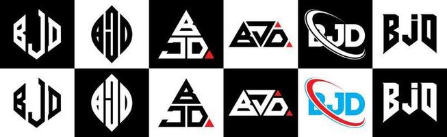 bjd brev logotyp design i sex stil. bjd polygon, cirkel, triangel, sexhörning, platt och enkel stil med svart och vit Färg variation brev logotyp uppsättning i ett rittavla. bjd minimalistisk och klassisk logotyp vektor