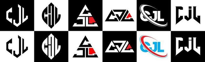 CJL-Brief-Logo-Design in sechs Stilen. cjl polygon, kreis, dreieck, sechseck, flacher und einfacher stil mit schwarz-weißem buchstabenlogo in einer zeichenfläche. Cjl minimalistisches und klassisches Logo vektor