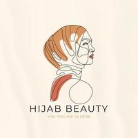 Frau Hijab Line Art Logo Schönheitskonzept, feminine Hijab-Umrisse, Portrait-Poster vektor